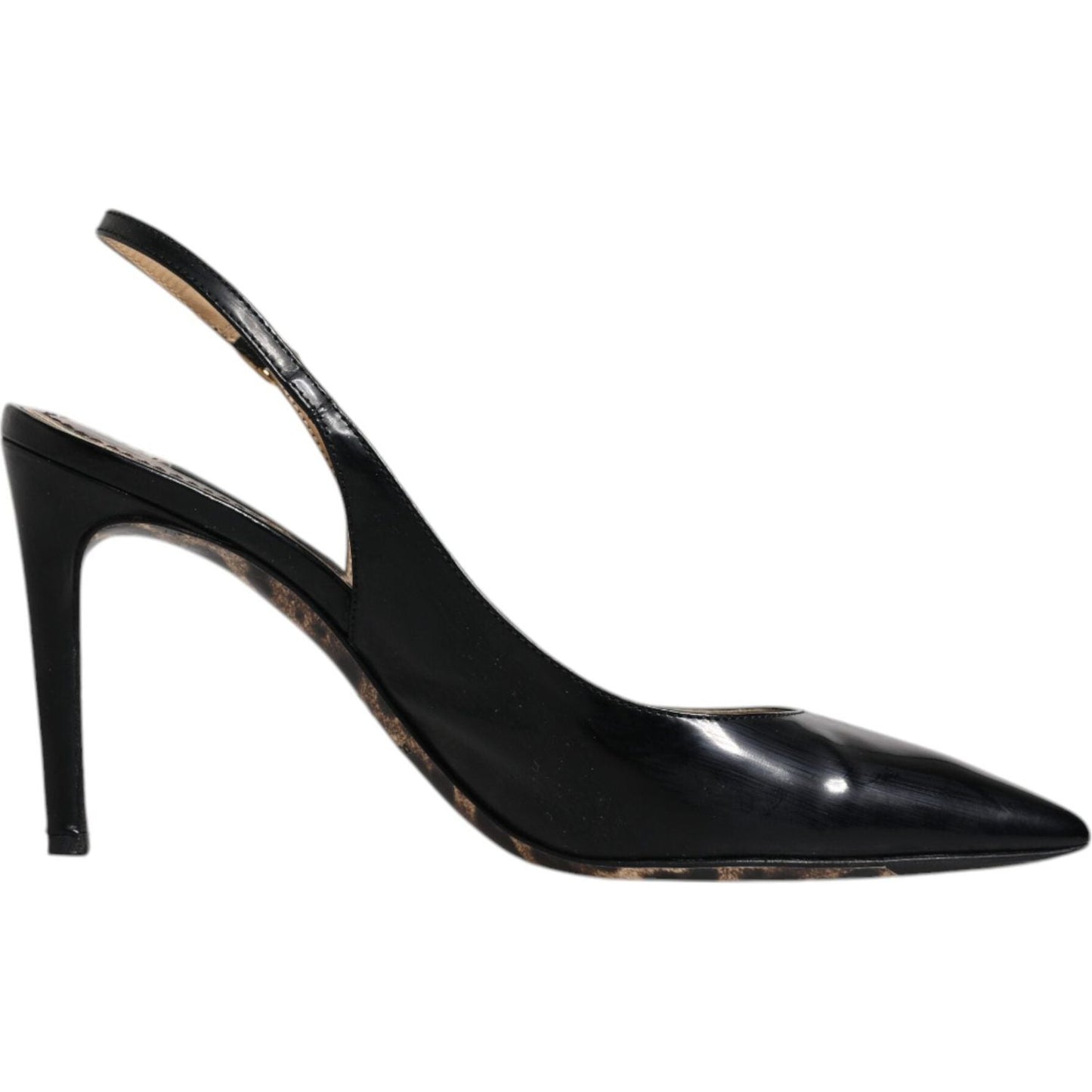 Dolce & Gabbana black leather slingback high heels with buckle closure, luxury Italian design, slightly preowned with minor wear marks.