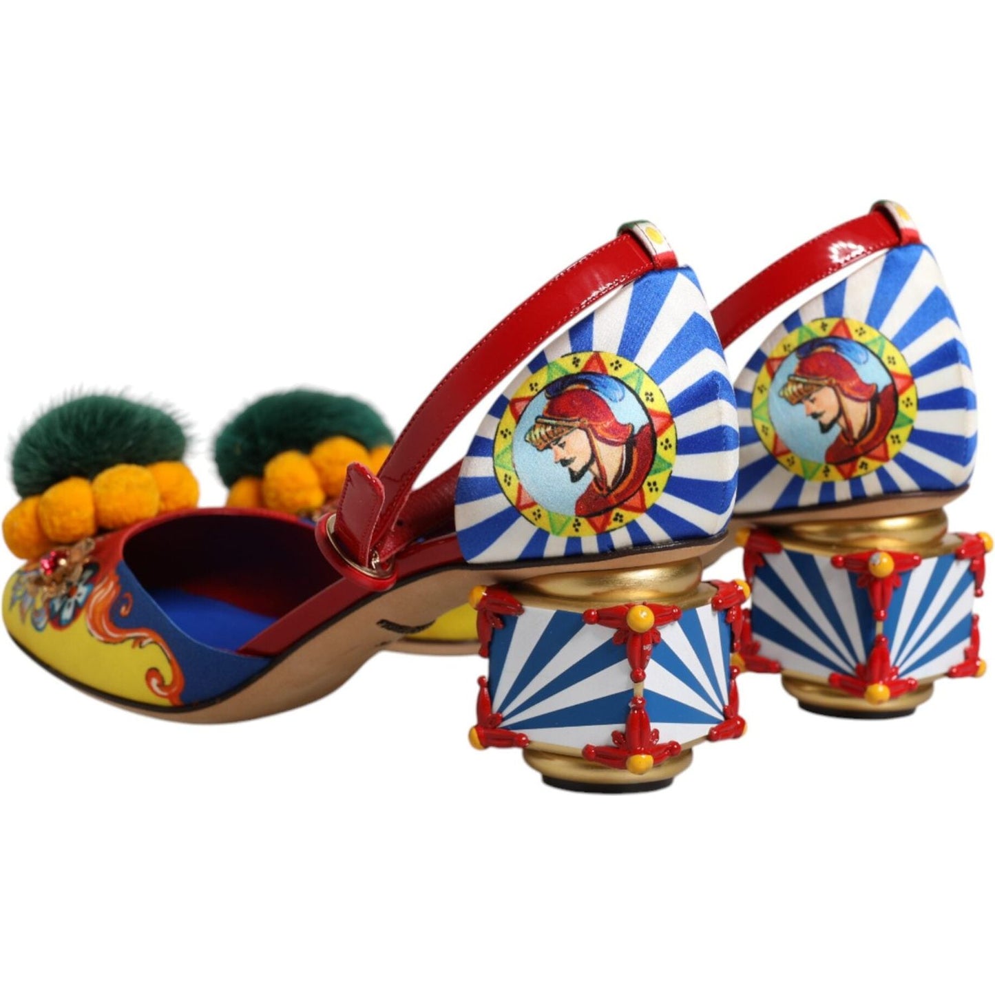 Dolce & Gabbana Multicolor Carretto Crystal Fur Sandals with embellishments and heels, silk and leather, made in Italy, minor defects