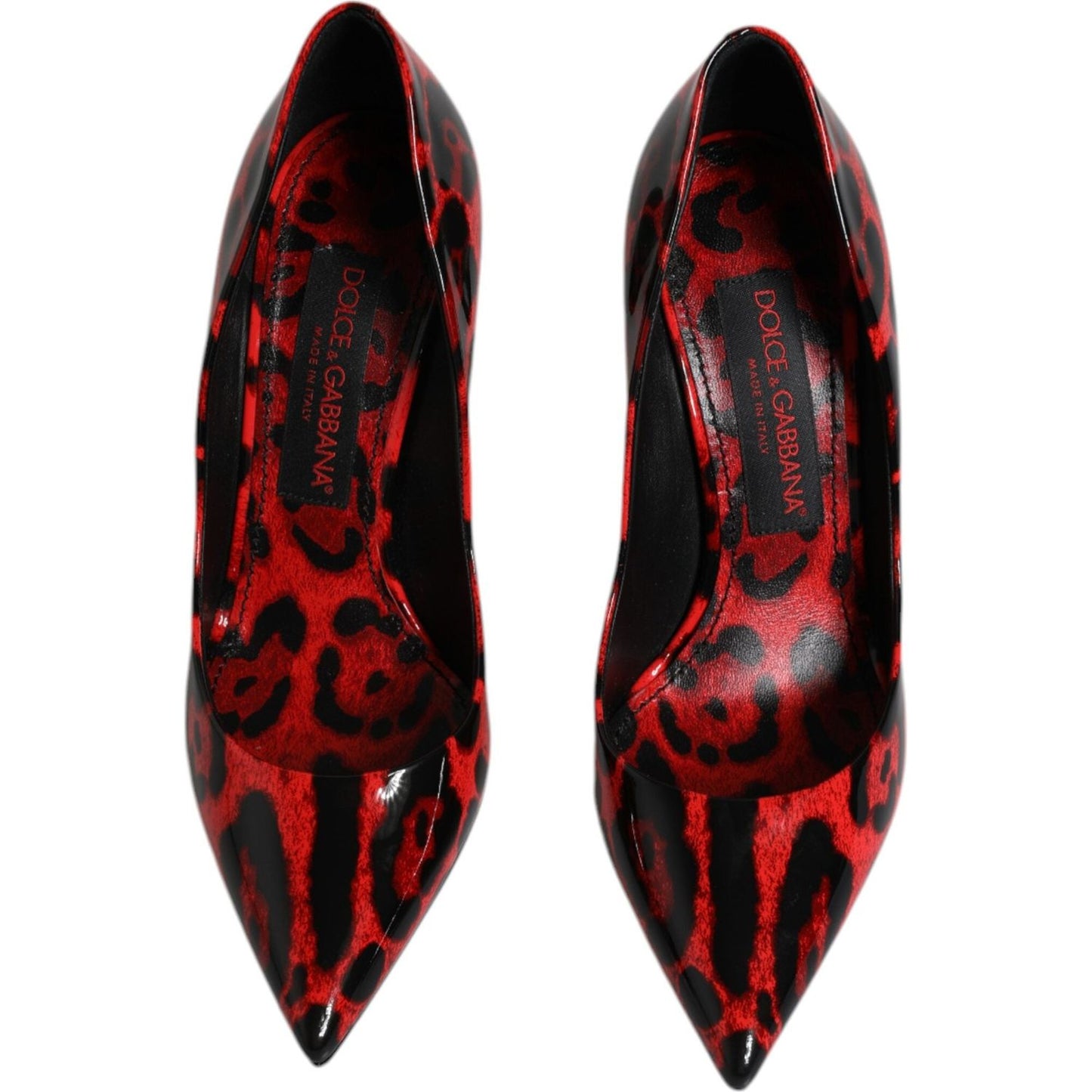 Dolce & Gabbana red leopard print leather stiletto high heels pumps, chic and elegant Italian footwear for stylish women.