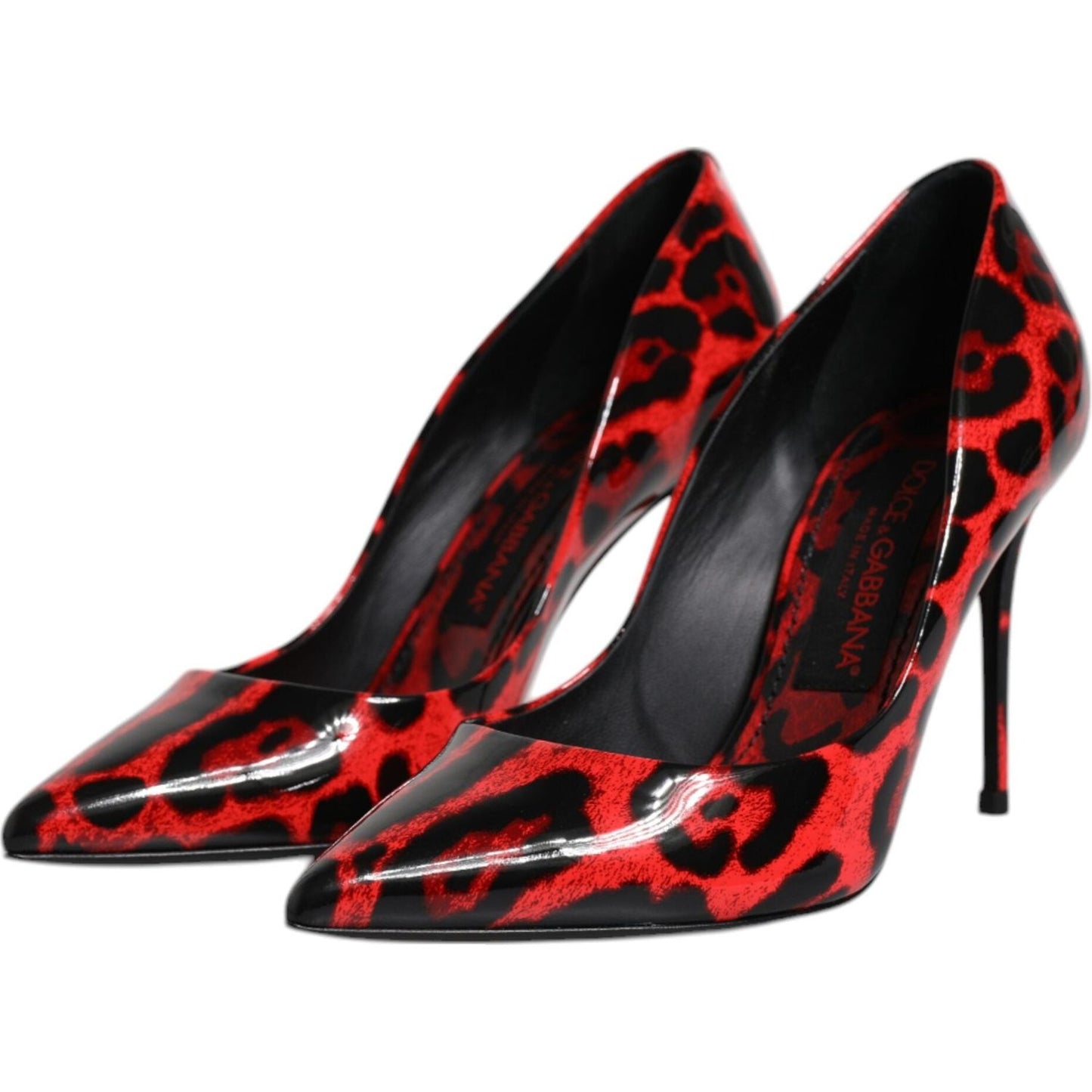 Dolce & Gabbana red leopard print leather stiletto high heels pumps, pointed toe, elegant and stylish design, store sample.