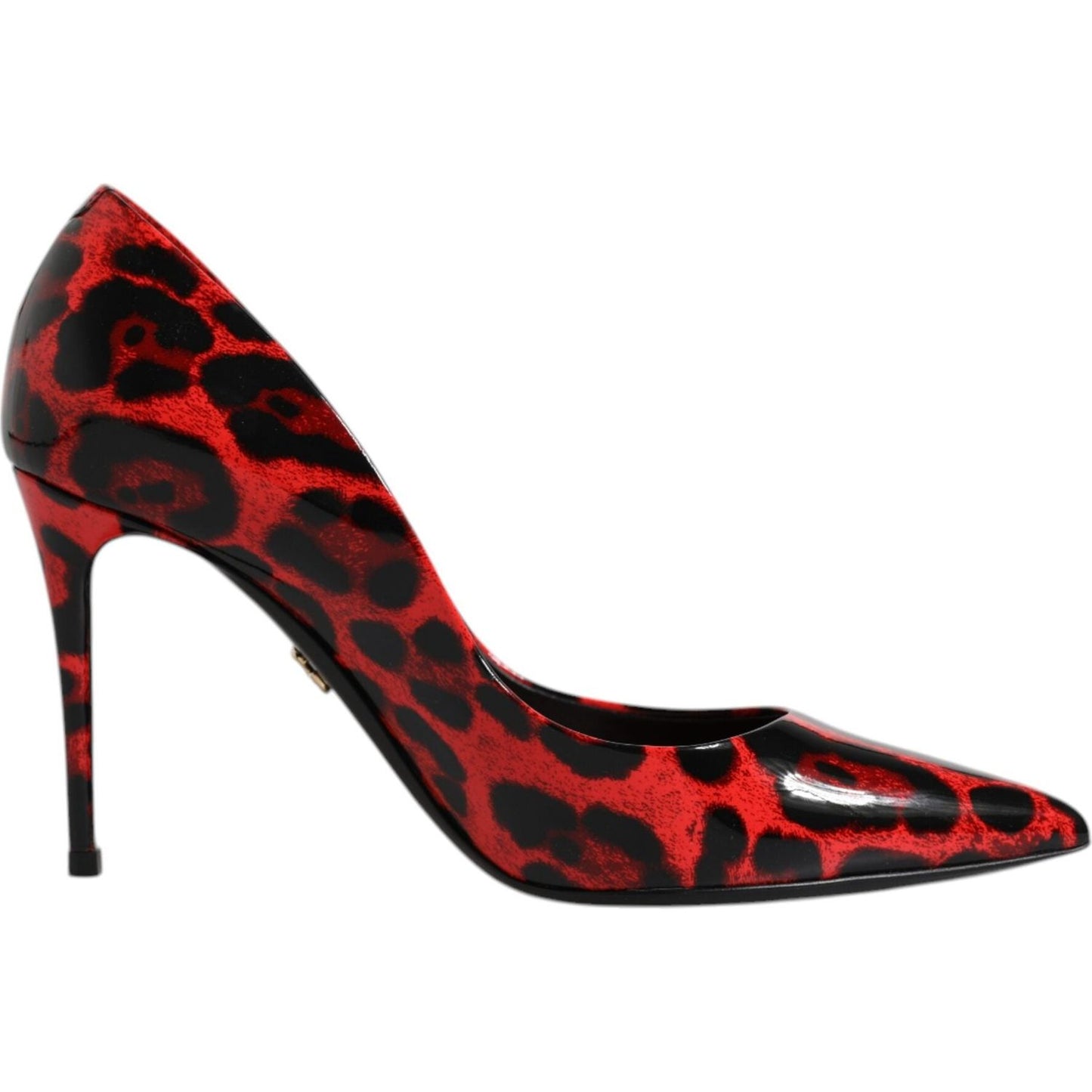 Dolce & Gabbana red leopard print leather stiletto high heels pumps, pointed toe, elegant design, luxury Italian fashion footwear.