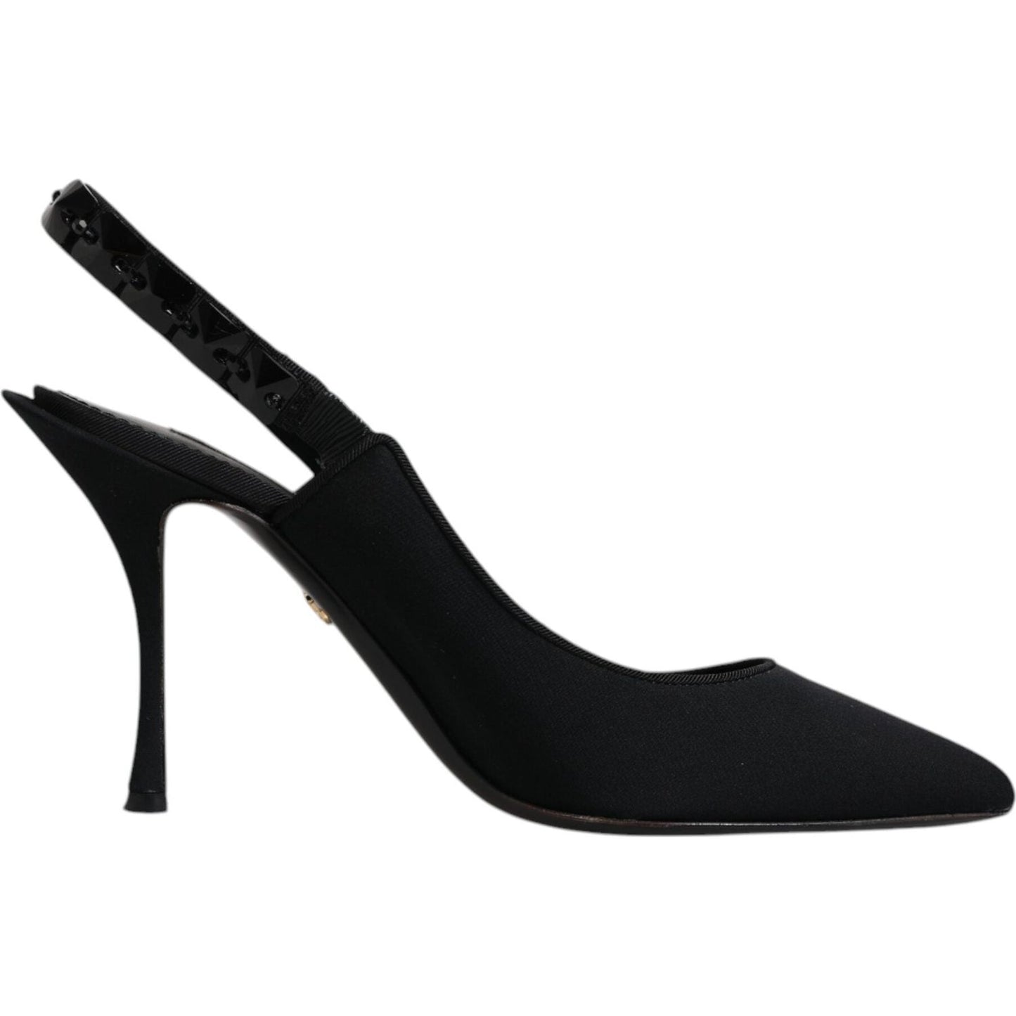 Dolce & Gabbana black embellished charmeuse slingback shoes, high heel, viscose, Italian made, logo details