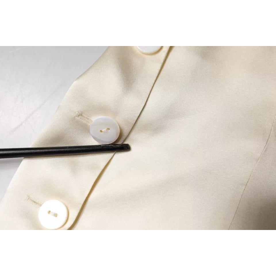 Off white silk halter top with button detail, showing minor pulled thread defect, made by L'AUTRECHOSE, 100% silk, Italy