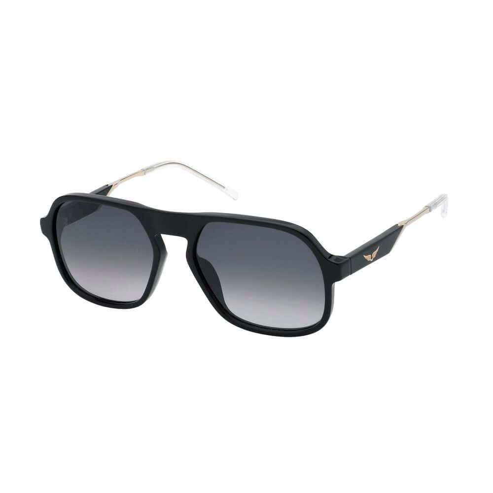 Zadig & Voltaire black acetate sunglasses for women with grey gradient lenses, measuring 57/17/140mm.