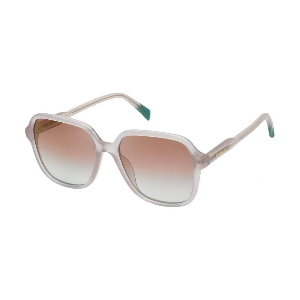 Zadig & Voltaire multicolor acetate sunglasses with pink frame, red-blue gradient lenses, and golden mirror finish, model SZV375556K7G.