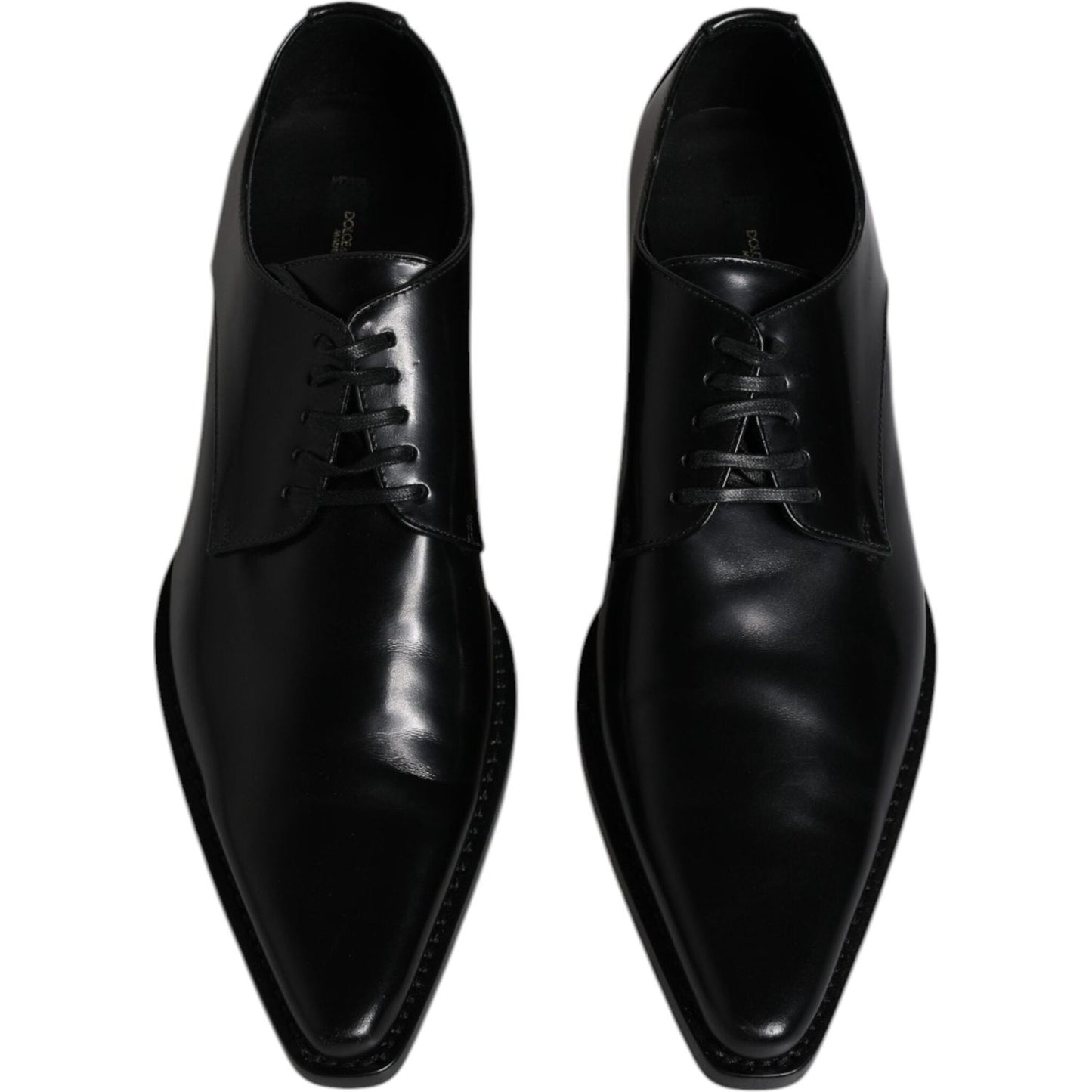 Dolce & Gabbana black patent leather derby men's dress shoes, calf leather, lace up, light scratches, Italian craftsmanship