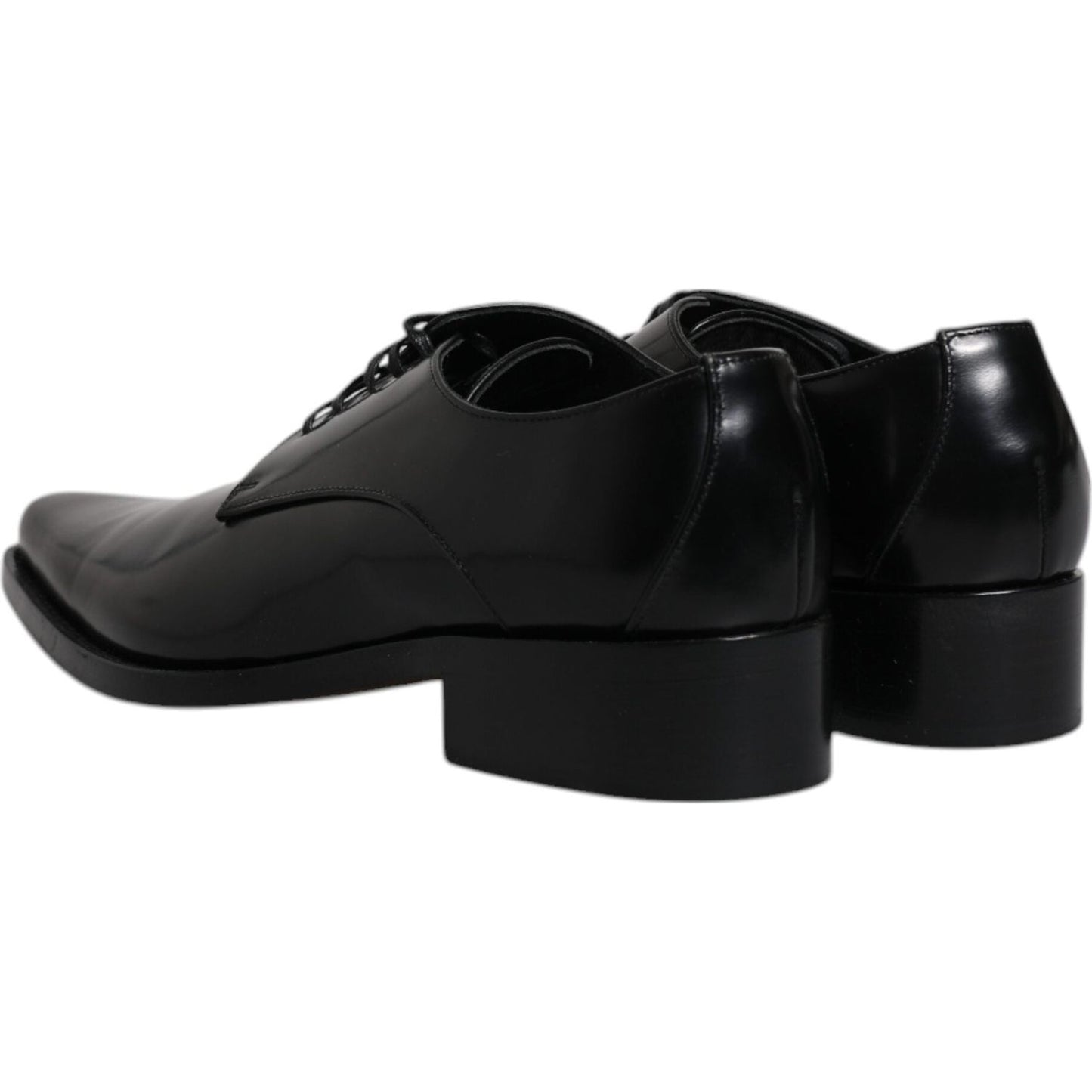 Dolce & Gabbana black patent leather derby dress shoes, men's, with minor scratches, 100% calf leather, lace-up, made in Italy.