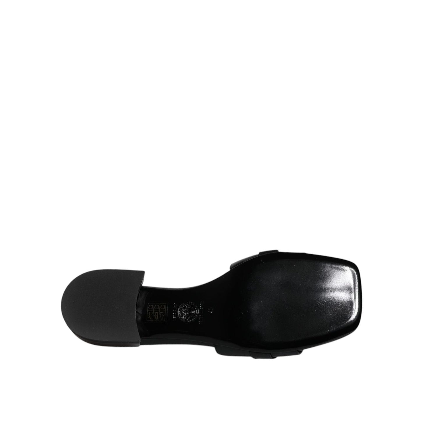 Versace Black Leather Logo Plaque Slip On Slides Flats Shoes