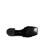 Versace Black Leather Logo Plaque Slip On Slides Flats Shoes