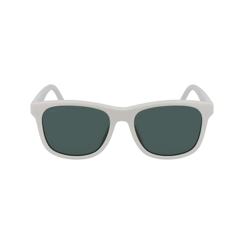 Lacoste white injected unisex sunglasses L3638SE-105 with green lenses and FILTER 3, measures 51/16/135 mm.