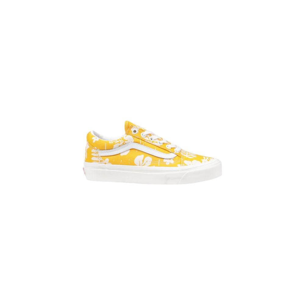 Vans Yellow Fabric Sneaker with floral pattern, low silhouette, classic side stripe, made from textile, women's casual footwear