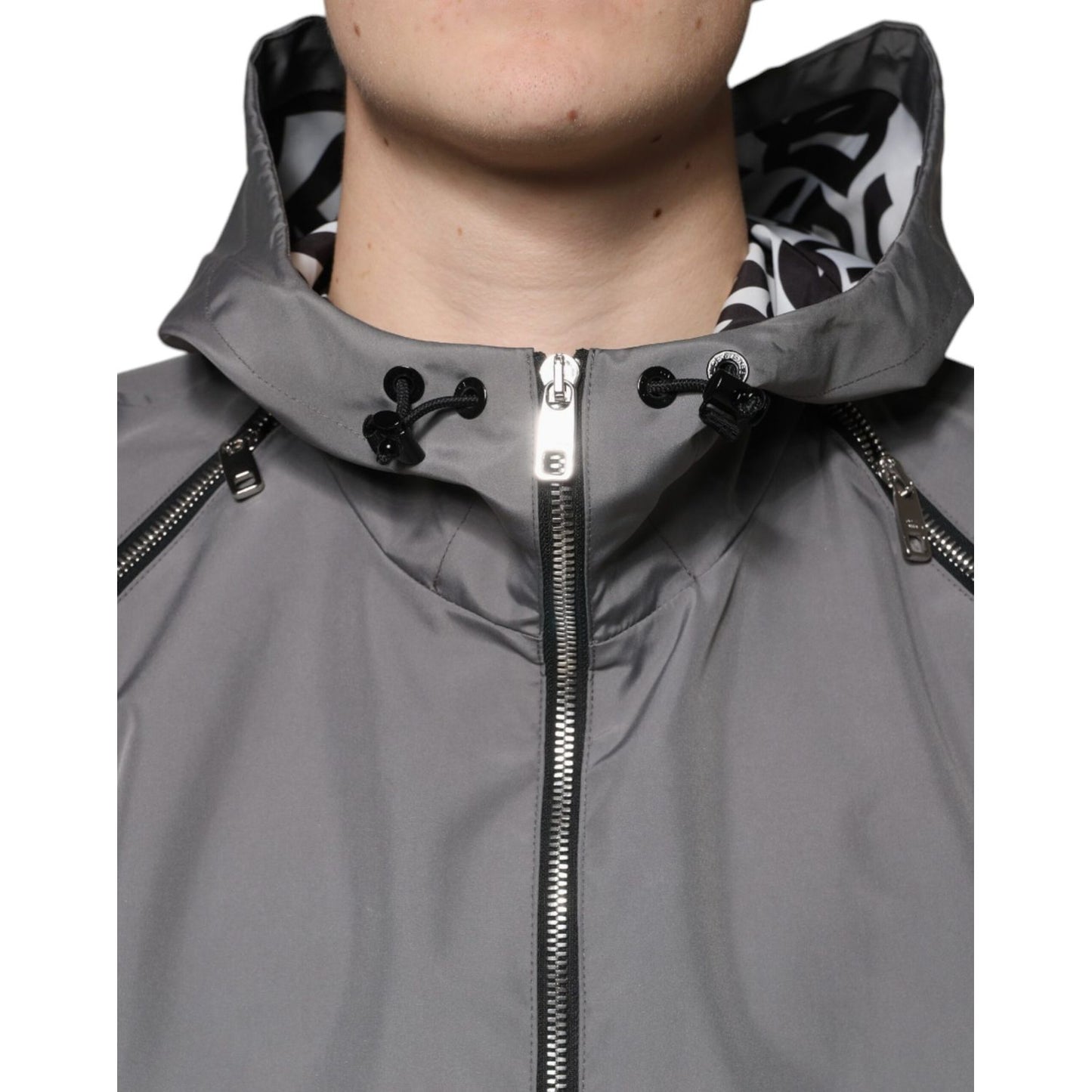 Dolce & Gabbana Gray Polyester Hooded Men Full Zip Jacket JKT3788-48