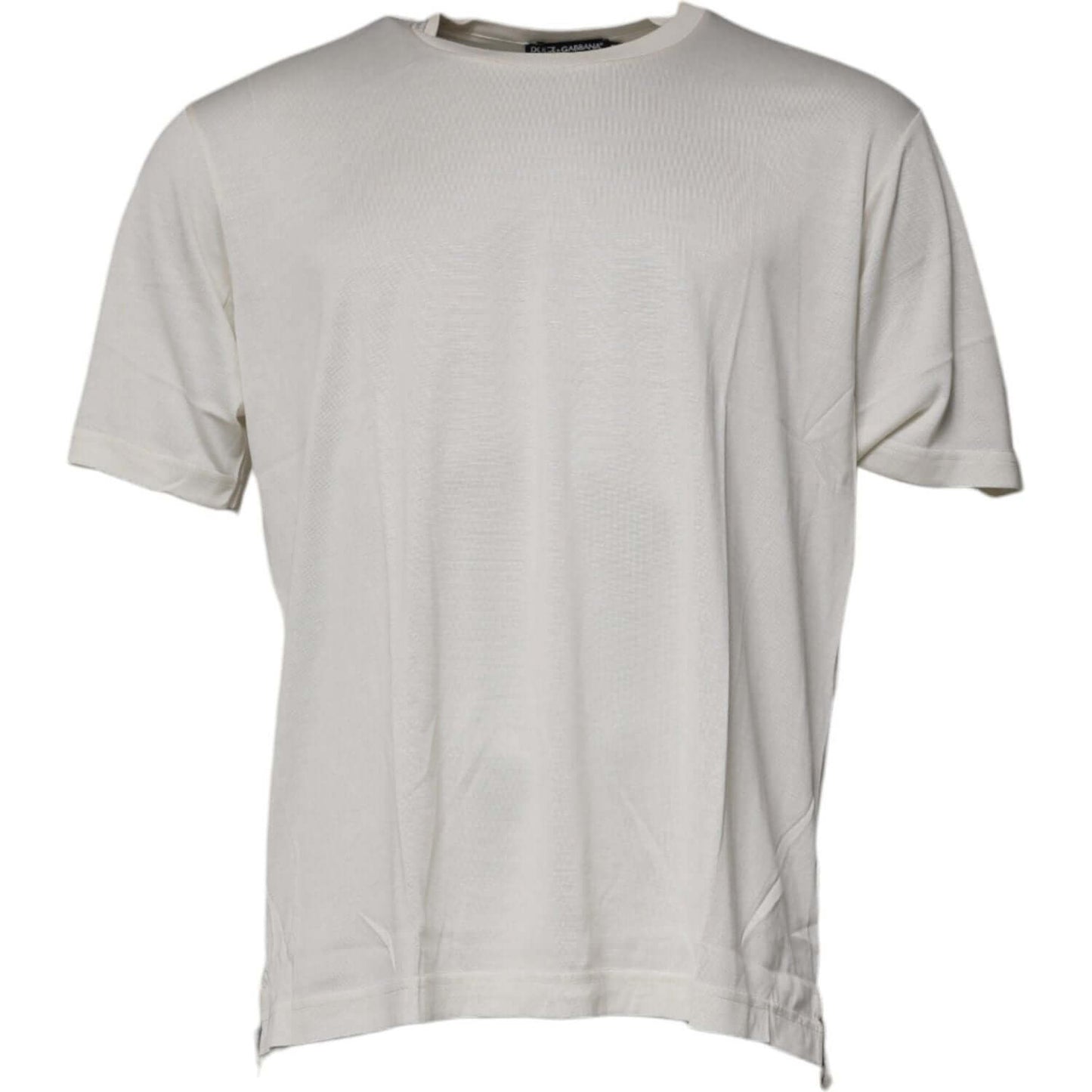 Dolce & Gabbana off white silk blend crew neck short sleeve t-shirt, regular fit, featuring logo details, made in Italy.