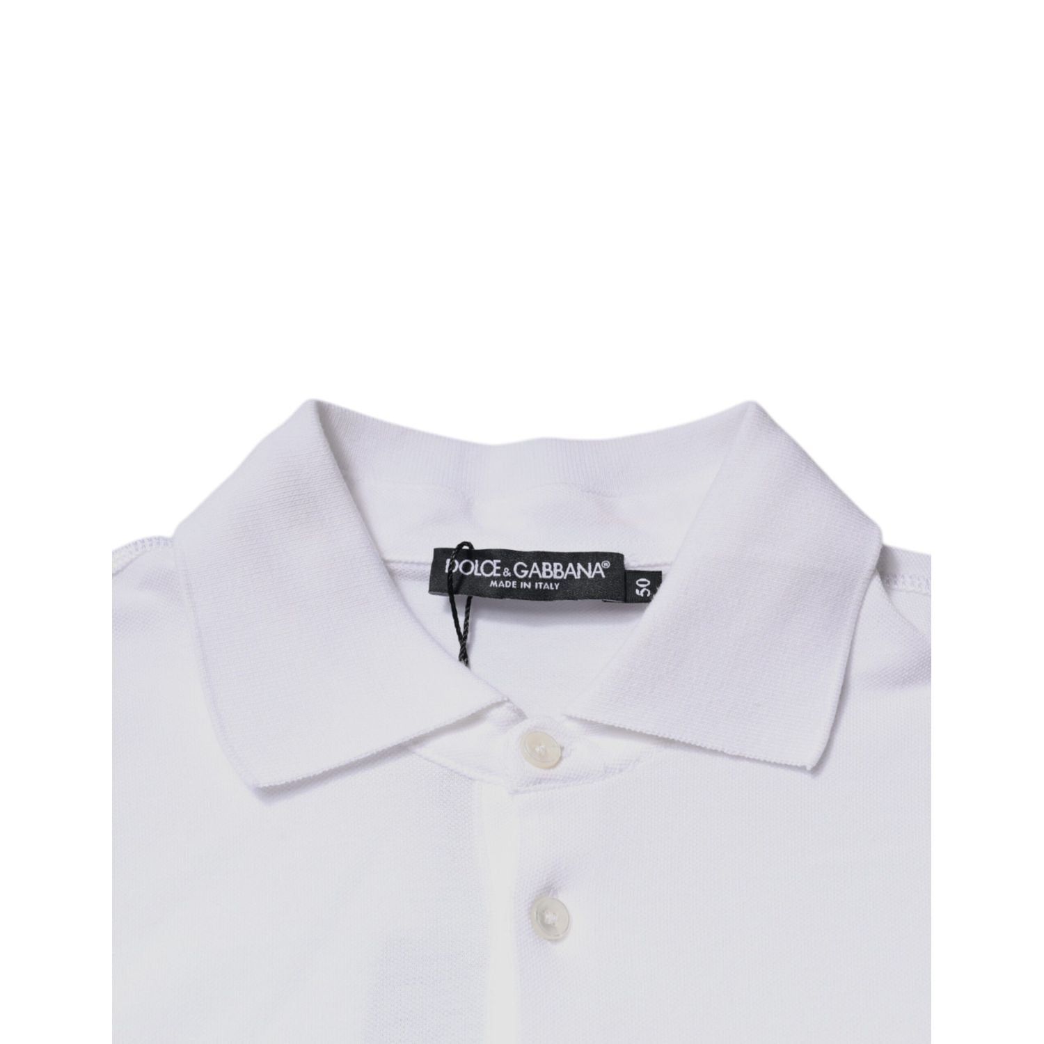 Dolce & Gabbana White Cotton Logo Plaque Collared Polo T-shirt