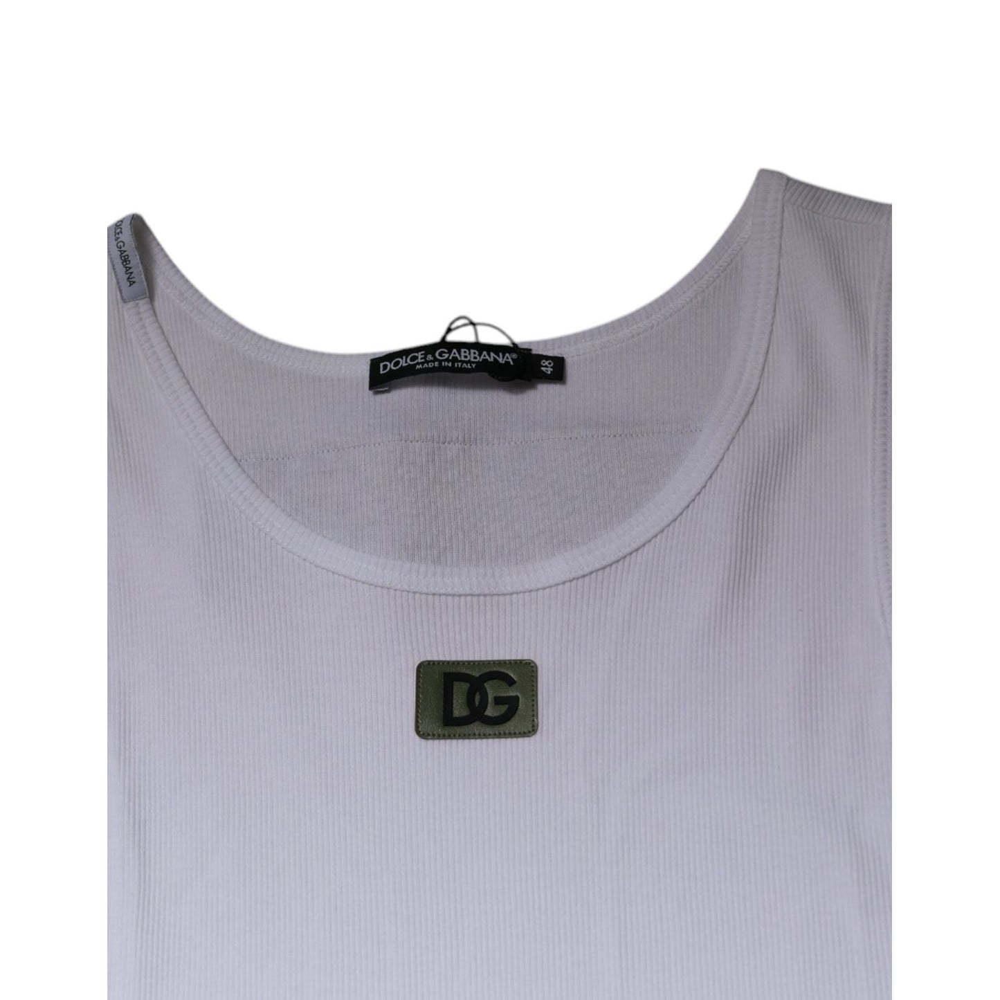 Dolce & Gabbana White Cotton Round Neck Sleeveless T-shirt