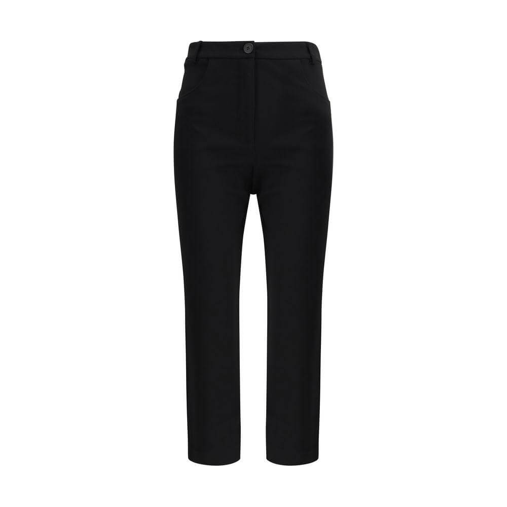 The Andamane black boot-cut pants with zipper and button closure, featuring two front welt pockets and a regular fit for comfort.
