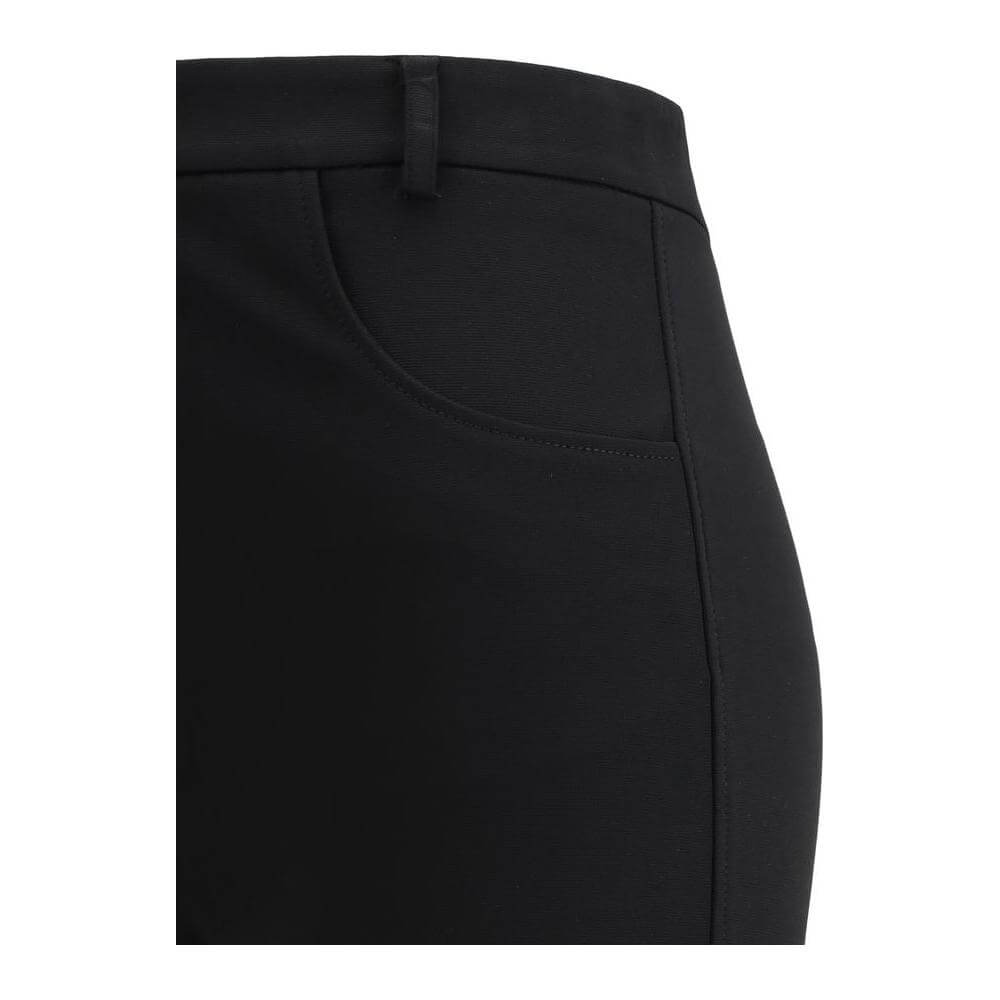The Andamane Boot-cut Pants in black with front welt pockets, zipper, and button closure for a comfortable, classic fit.