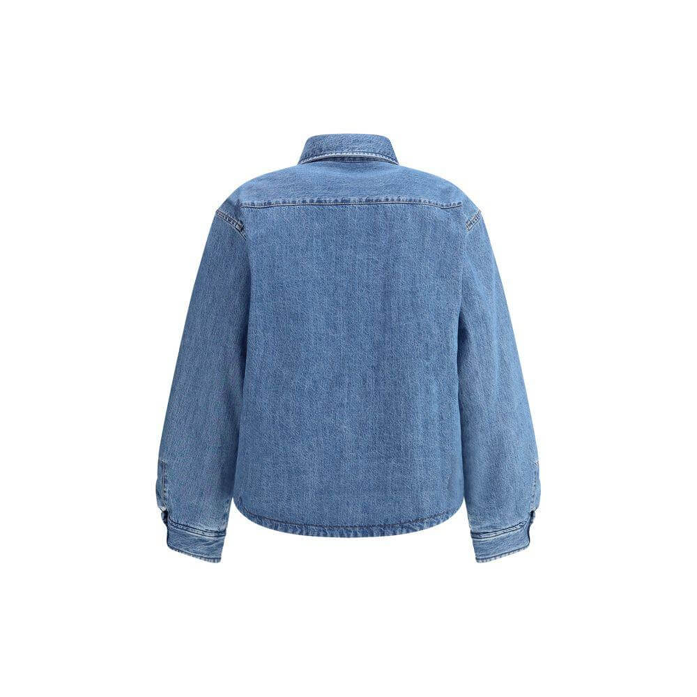 Back view of Jacquemus La Chemise Boulanger denim shirt jacket with classic collar and button cuffs. Casual and stylish outerwear.