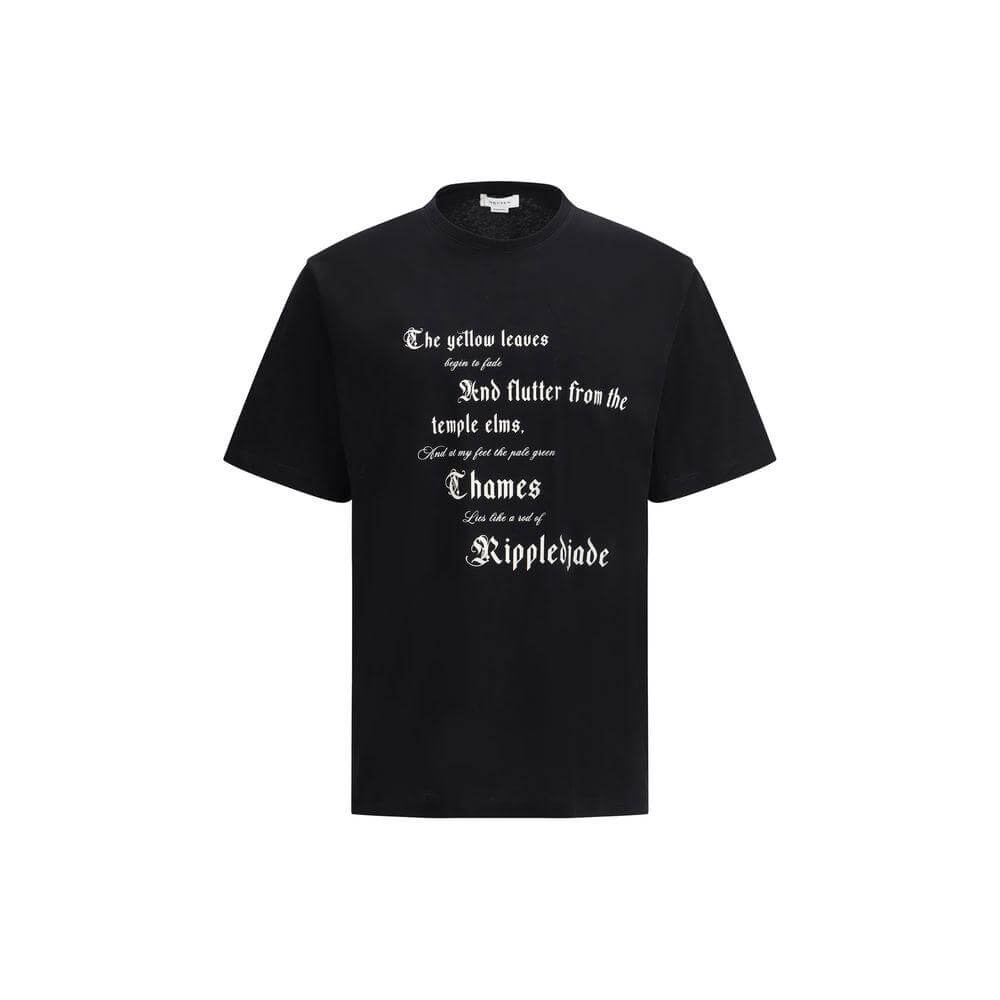 Alexander McQueen black T-shirt with ribbed crew neck and bold maxi print, featuring modern style for comfort and character.