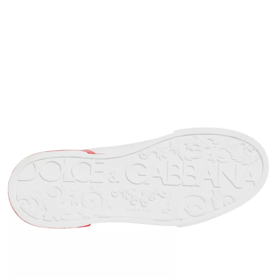 Sole of Dolce & Gabbana White Red Portofino Low Top Sneakers, featuring embossed logo on durable rubber.