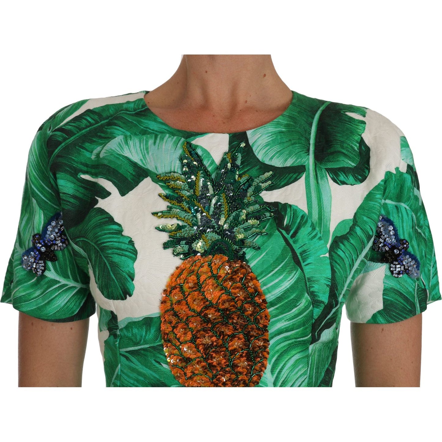 Dolce & Gabbana A-Line Banana Leaf Pineapple Crystal Dress DR1429-2