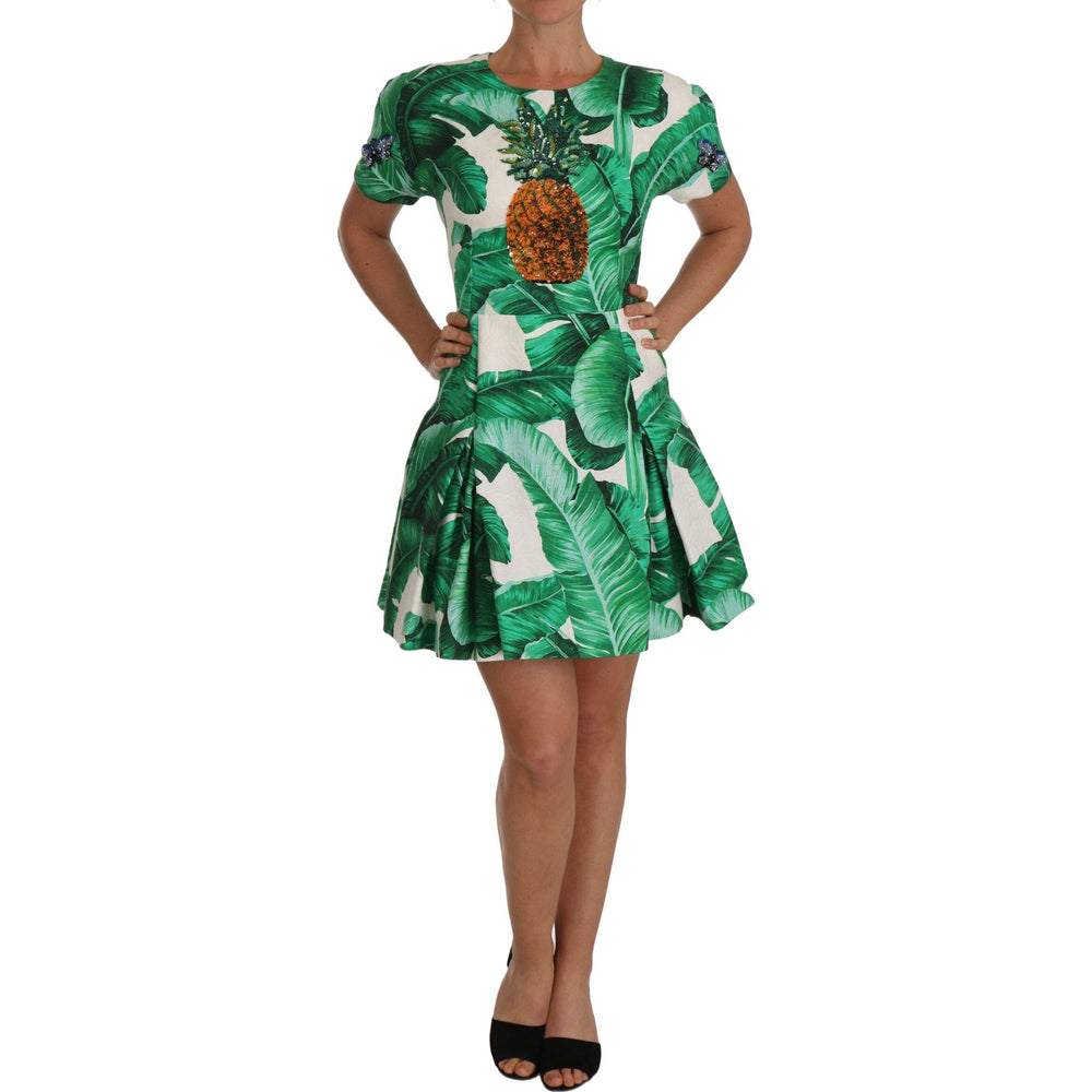 Dolce & Gabbana A-Line Banana Leaf Pineapple Crystal Dress DR1429-2