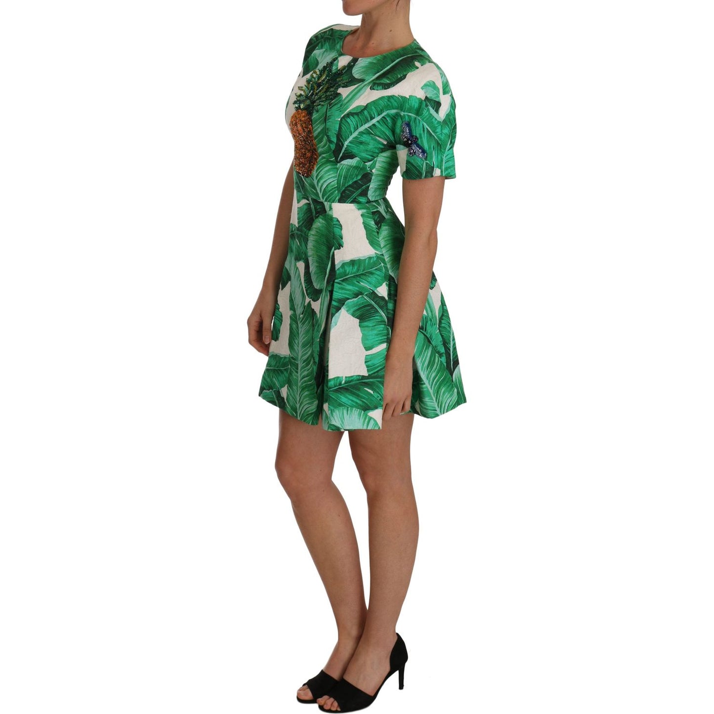 Dolce & Gabbana A-Line Banana Leaf Pineapple Crystal Dress DR1429-2