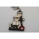 Dolce & Gabbana Silver Leather Dominico Stefano #DGFAMILY Logo Badge Keychain SMYK2139