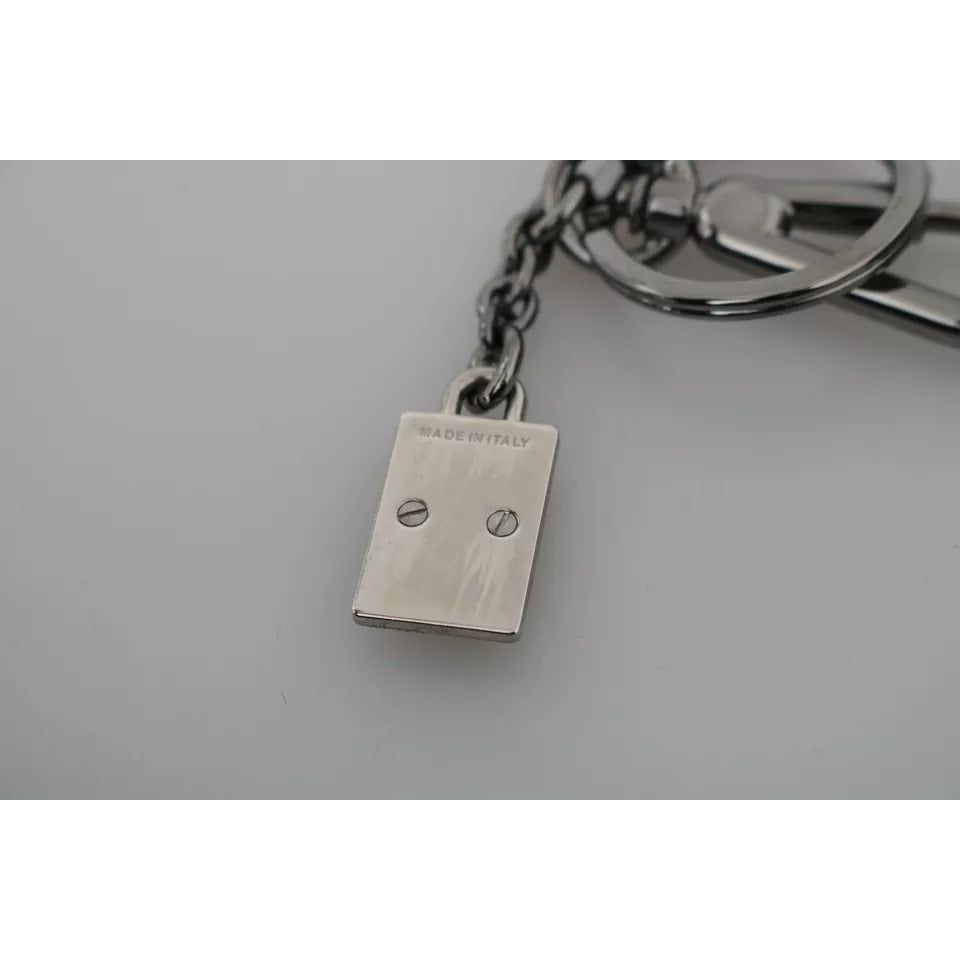 Dolce & Gabbana Silver Leather Dominico Stefano #DGFAMILY Logo Badge Keychain SMYK2139