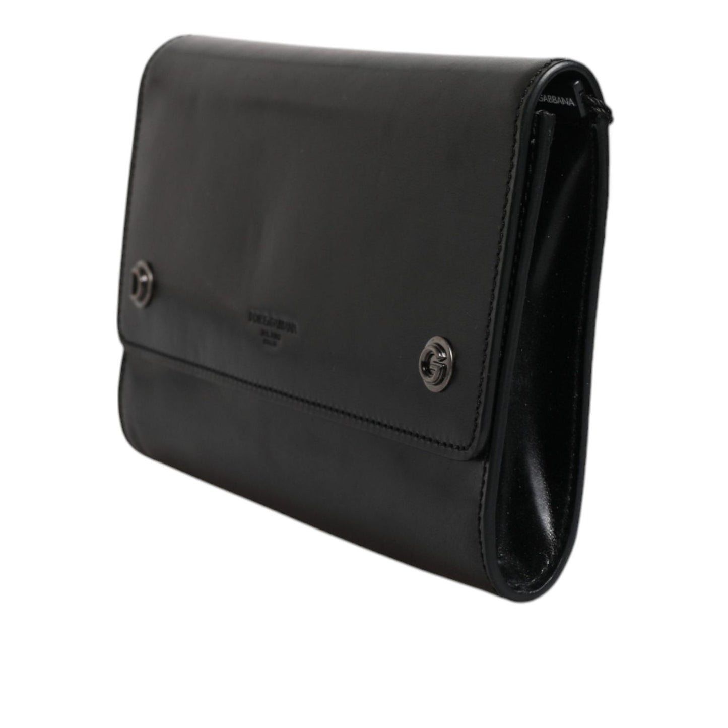 Dolce & Gabbana Black Leather Logo Embossed Crossbody Bag