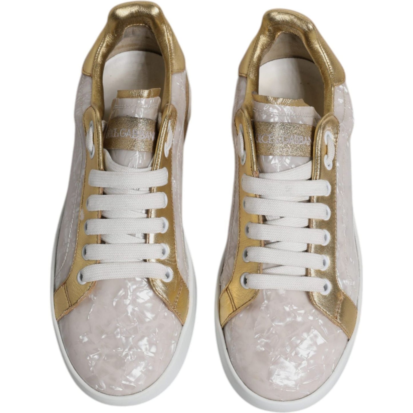 Dolce & Gabbana White Portofino Mother Of Pearl Sneakers Casual Shoes LA12303-37