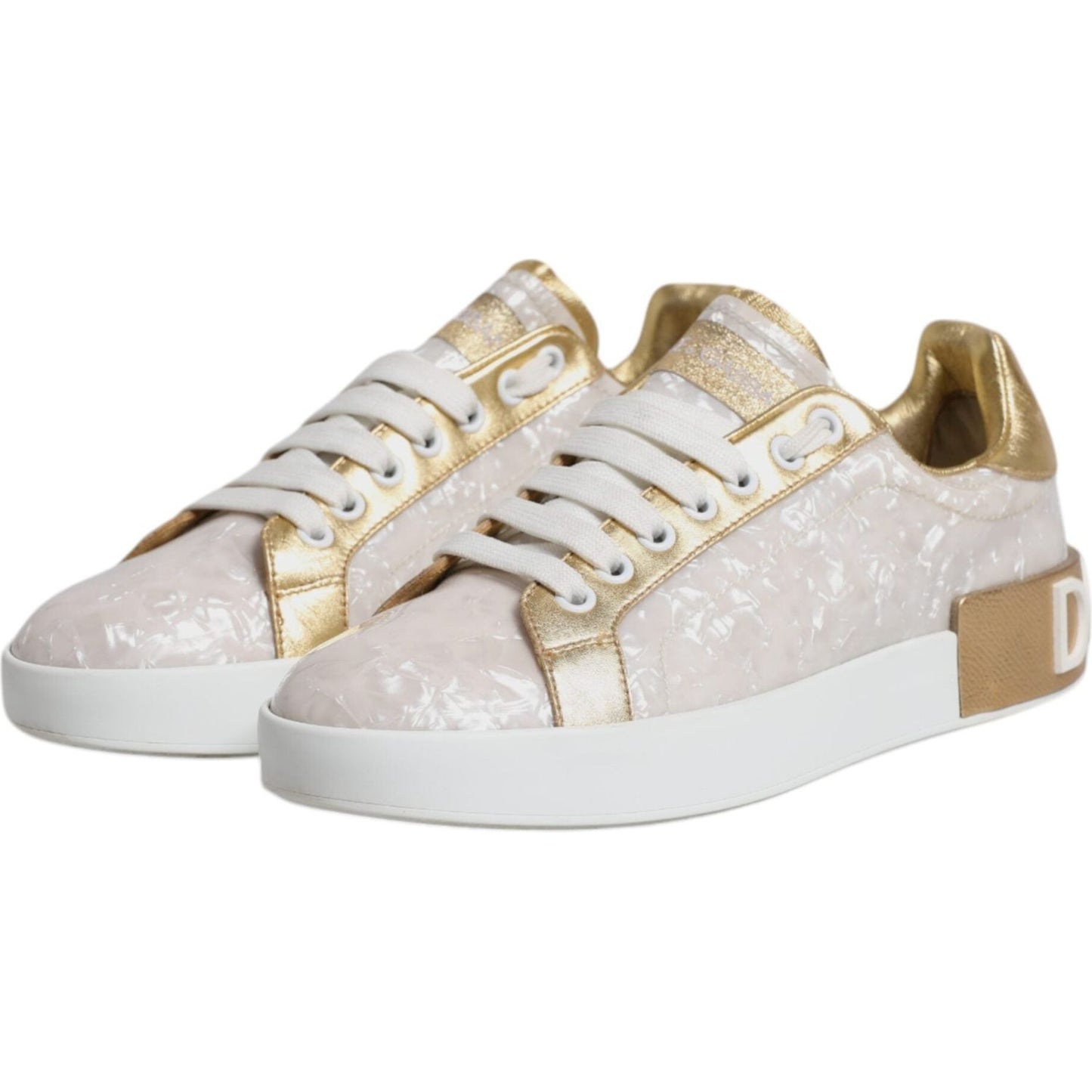Dolce & Gabbana White Portofino Mother Of Pearl Sneakers Casual Shoes LA12303-37