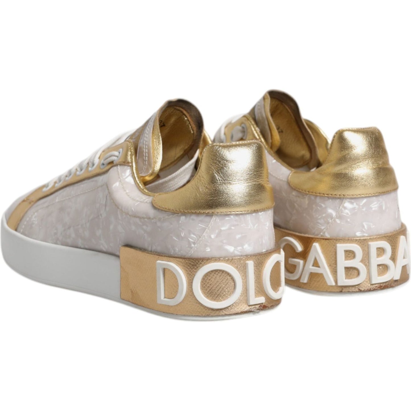 Dolce & Gabbana White Portofino Mother Of Pearl Sneakers Casual Shoes LA12303-37