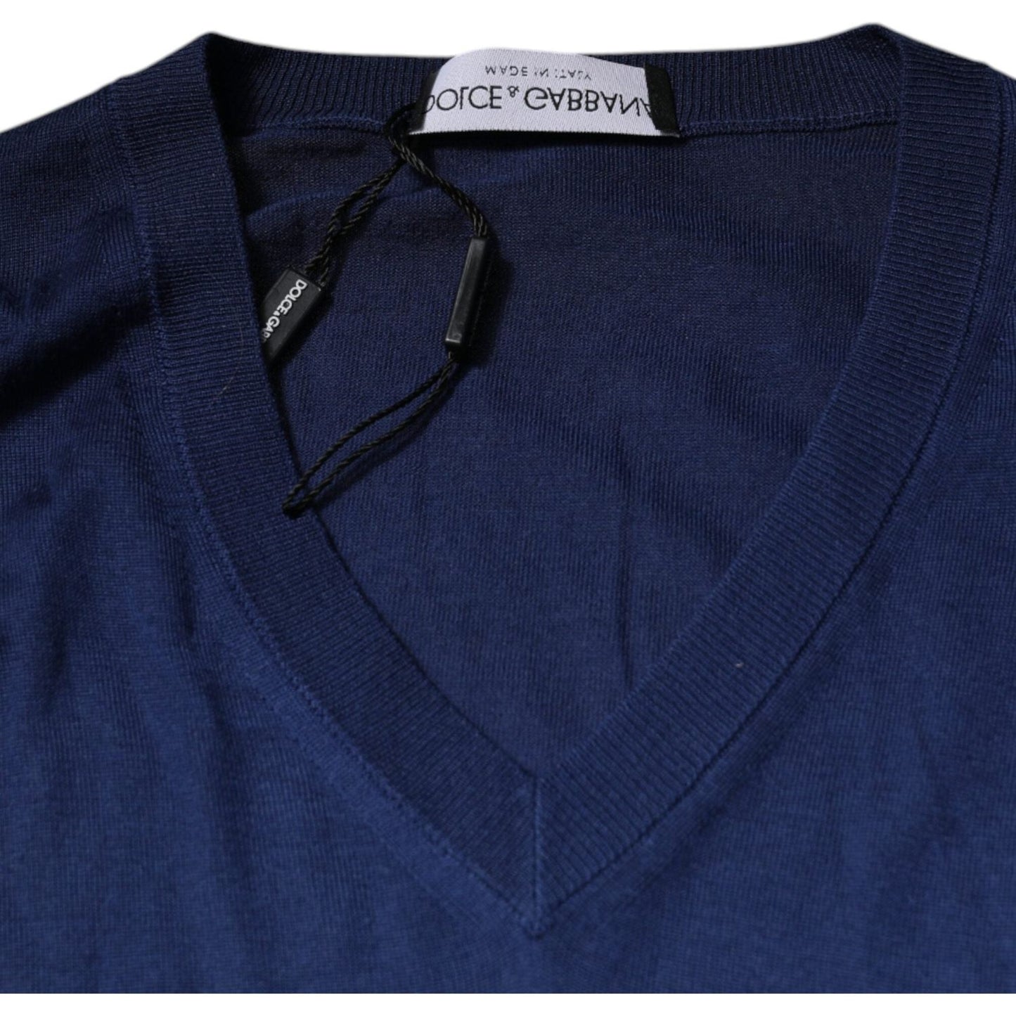 Dolce & Gabbana Navy Blue Cashmere V-neck Pullover Sweater TSH87485-48
