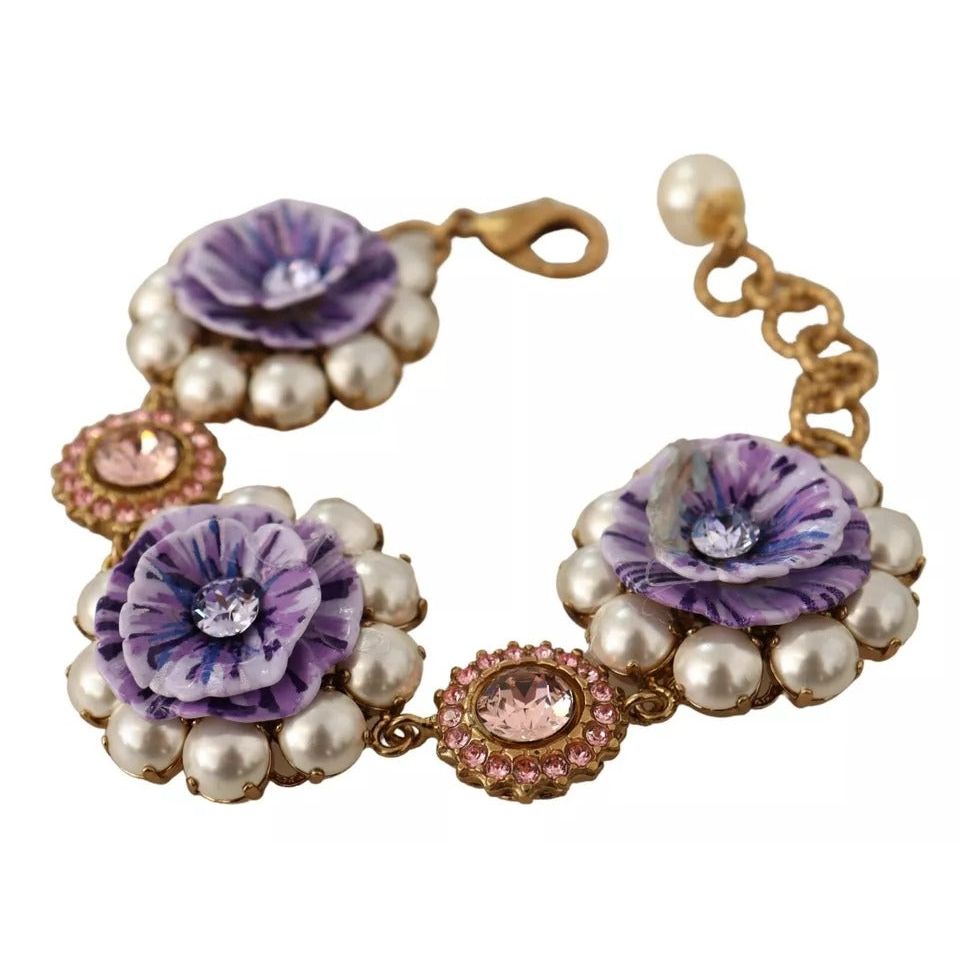 Dolce & Gabbana FIORI BLOOMING Floral Baroque Crystals Brass Bracelet SMY100667