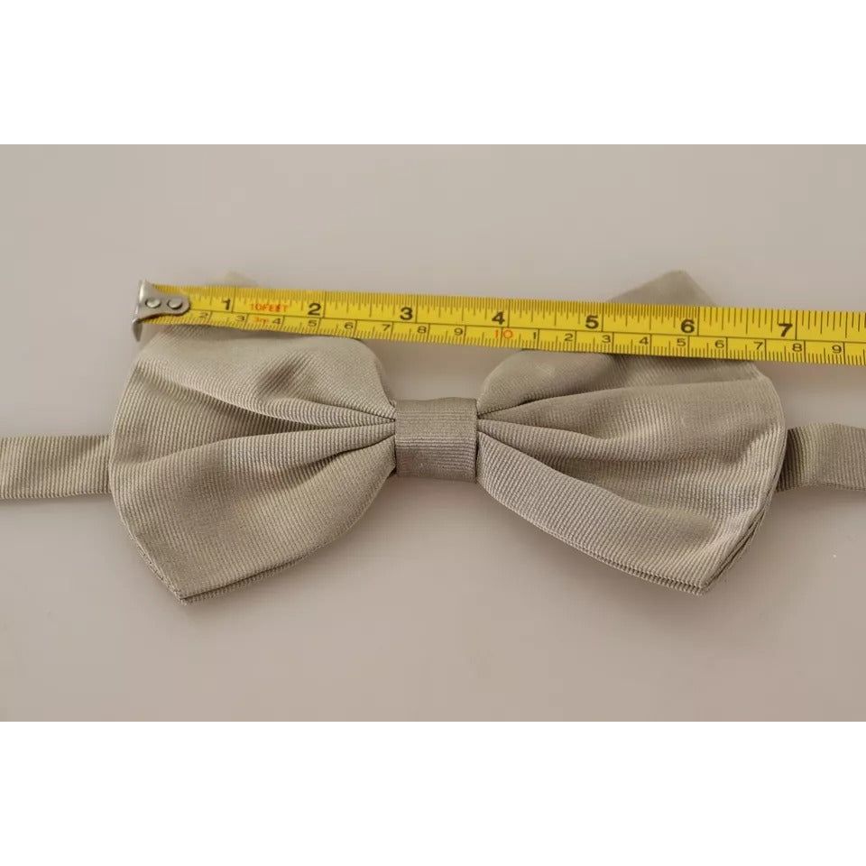 Dolce & Gabbana Silver Gray 100% Silk Adjustable Neck Bow Tie FT3512