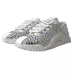 Dolce & Gabbana White NS1 Canvas Leather Embellished Sneakers Shoes LA10412-36