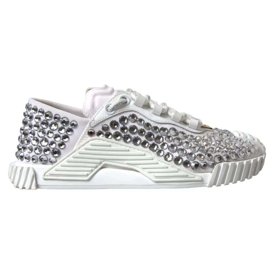 Dolce & Gabbana White NS1 Canvas Leather Embellished Sneakers Shoes LA10412-36