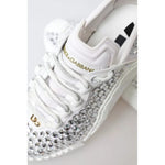 Dolce & Gabbana White NS1 Canvas Leather Embellished Sneakers Shoes LA10412-36