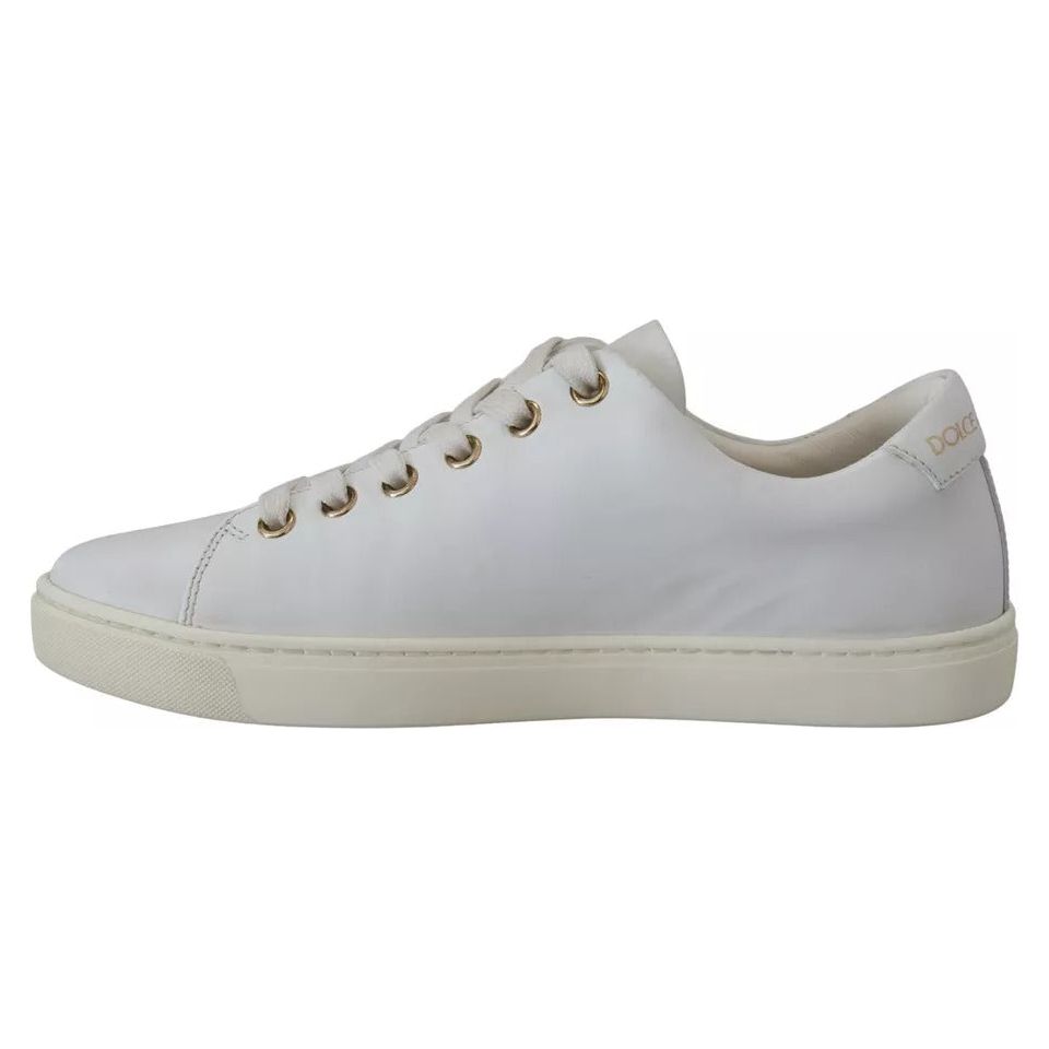Dolce & Gabbana White Leather Gold Red Heart Sneakers Shoes LA10012-35