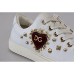 Dolce & Gabbana White Leather Gold Red Heart Sneakers Shoes LA10012-35
