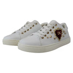 Dolce & Gabbana White Leather Gold Red Heart Sneakers Shoes LA10012-35