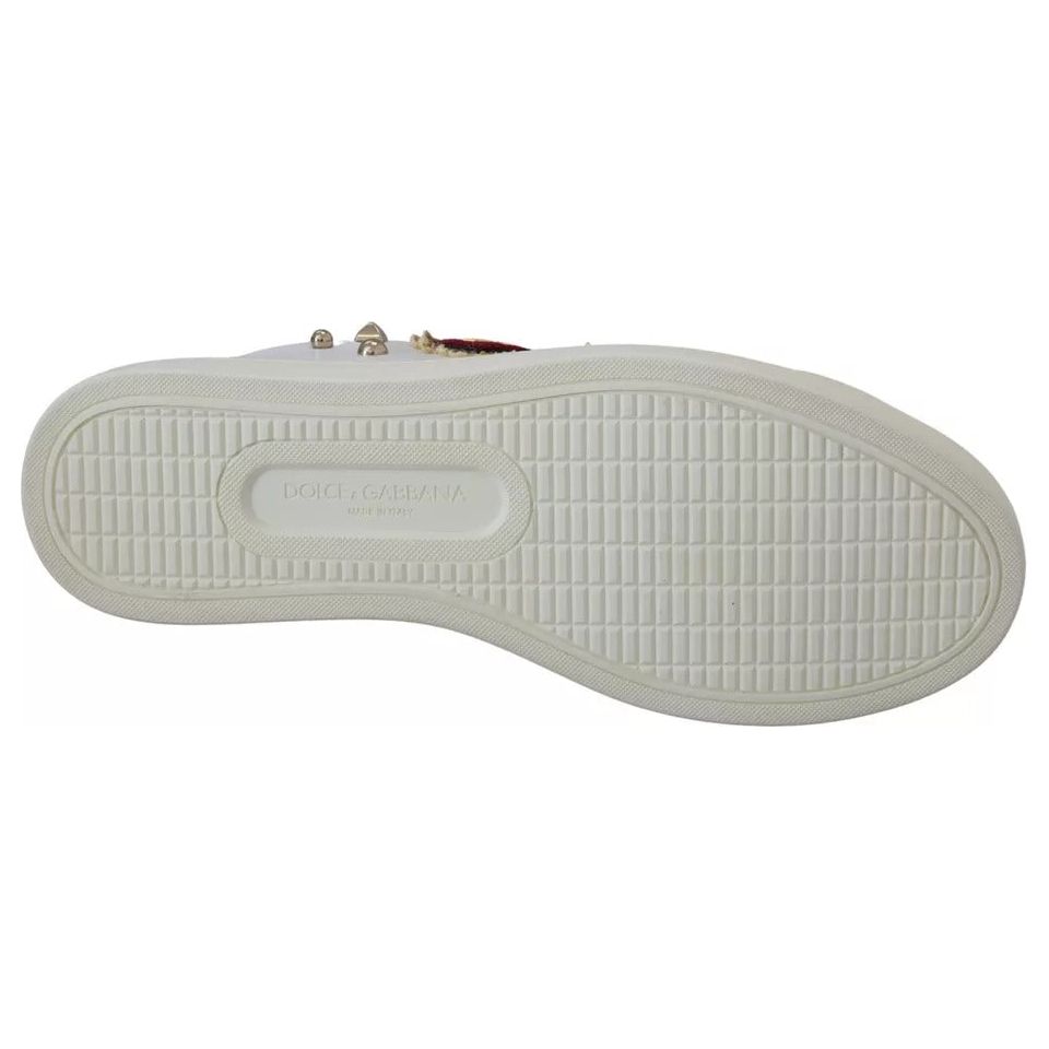 Dolce & Gabbana White Leather Gold Red Heart Sneakers Shoes LA10012-35