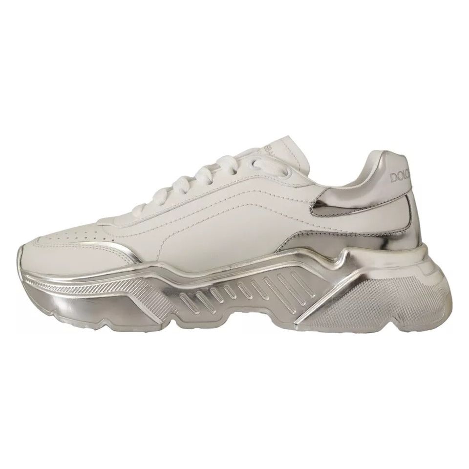 Dolce & Gabbana White Silver Leather Daymaster Sneakers Shoes LA9946-39.5