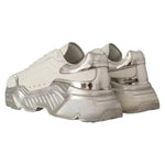 Dolce & Gabbana White Silver Leather Daymaster Sneakers Shoes LA9891-36.5