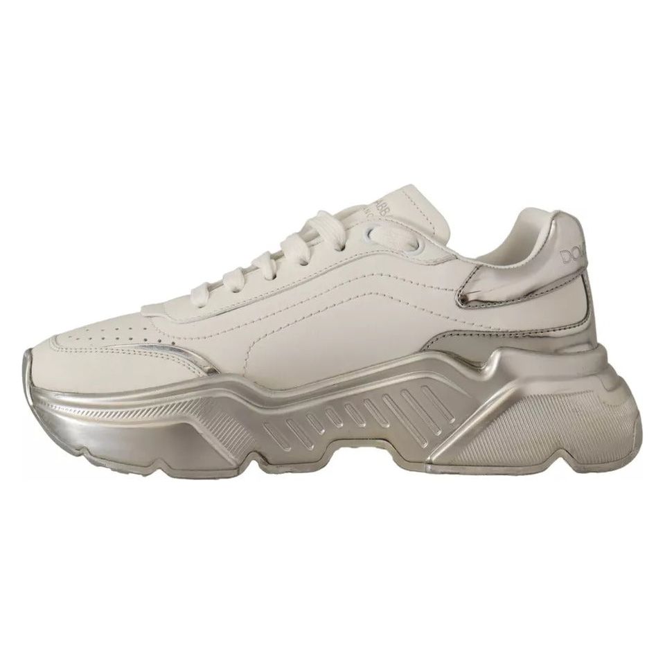 Dolce & Gabbana White Silver Leather Daymaster Sneakers Shoes LA9891-36.5