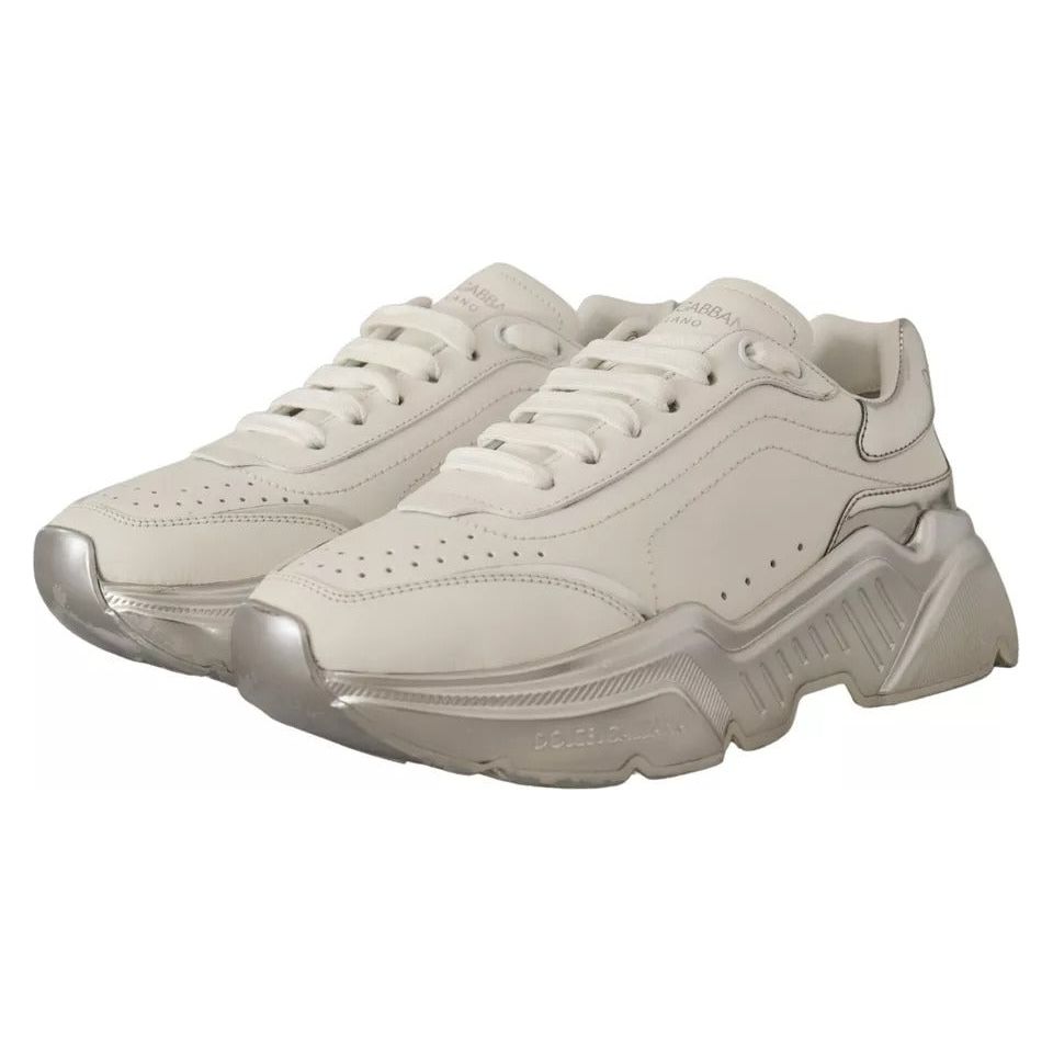 Dolce & Gabbana White Silver Leather Daymaster Sneakers Shoes LA9891-36.5