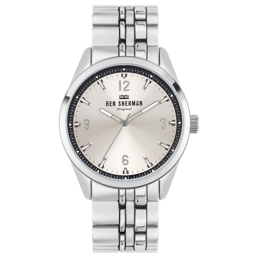 Ben Sherman gray stainless steel quartz watch with analog display, mineral glass, and 43mm dial. Fashionable and elegant design.