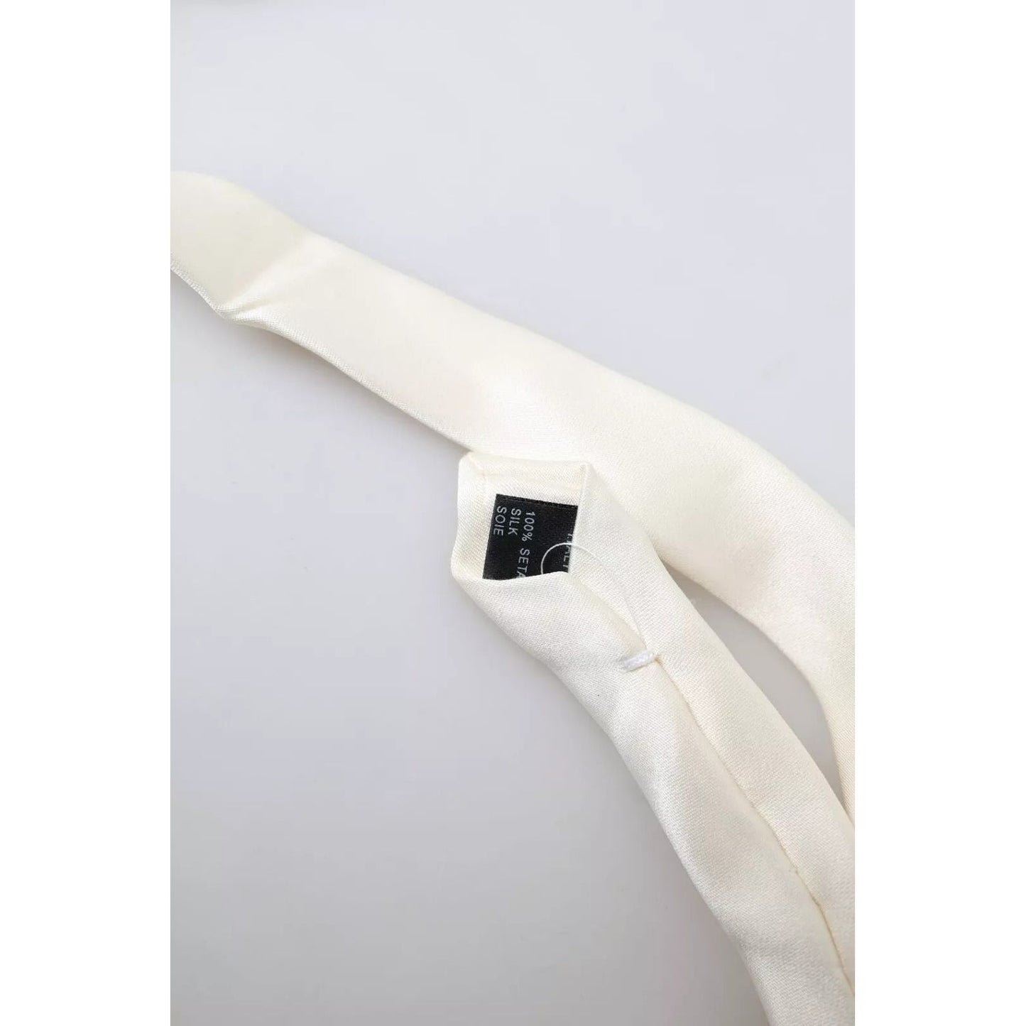 Dolce & Gabbana Off White Satin Silk Classic Men Necktie KRA3251