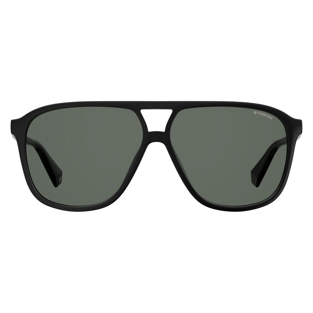 Polaroid black plastic unisex sunglasses with gray polarized lenses, featuring a retro design with a double bridge, model PLD6097S.